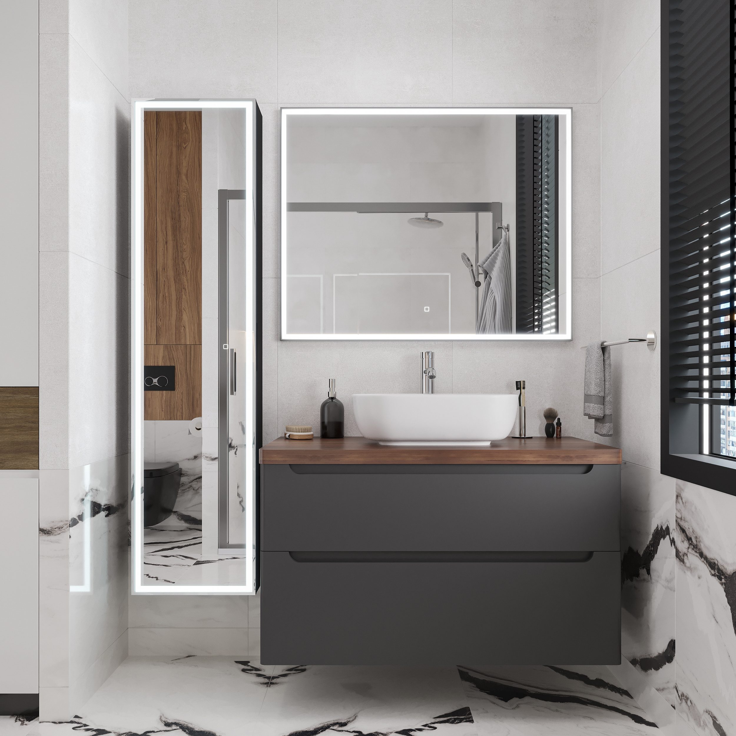 Тумба с раковиной STWORKI Берген 100 серая с темной столешницей, Moduo 50 Square 549578 — изображение 7