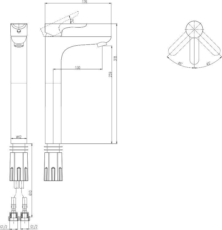 Смеситель для раковины STWORKI 32161-139/1BG-IG11 высокий 585440