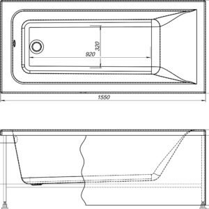 Акриловая ванна STWORKI Стокгольм 155x70 с каркасом, прямоугольная, российская, пристенная, встраиваемая 452121