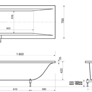 Ванна из искусственного камня STWORKI Ольборг 160x70, с ножками 576756
